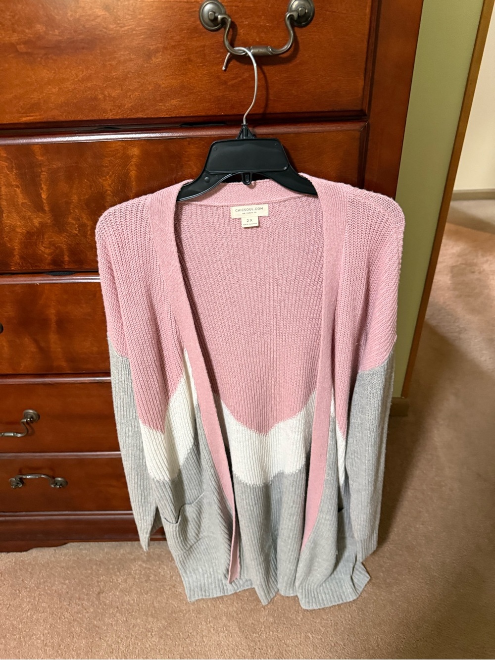 Chic Soul Pink, Cream & Gray Colorblock Open-Front Cardigan